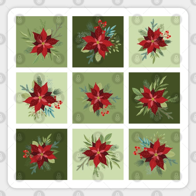 Patchwork Poinsettias Sticker by HolidayBug